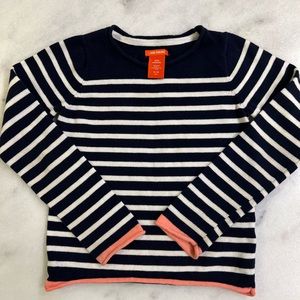 EUC Joe Fresh navy/white stripe sweater with coral detail, girls size 6